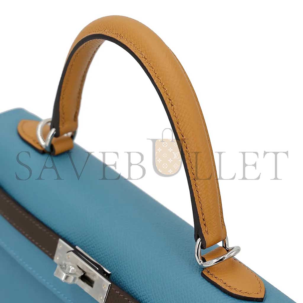 H**mes master kelly 25 bark color 2s sesame denim blue epsom silver buckle (25*17*7cm)